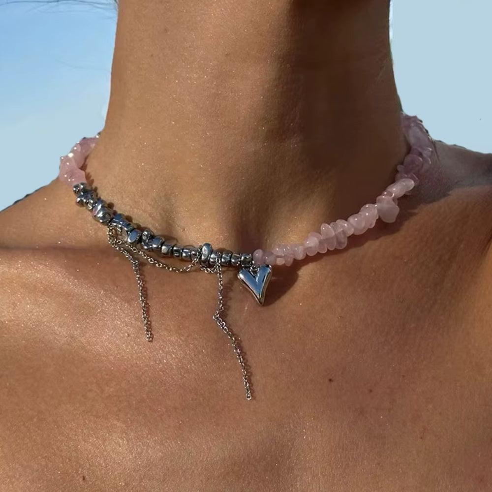 Heart Rose Quartz Necklace - KAYSMAR
