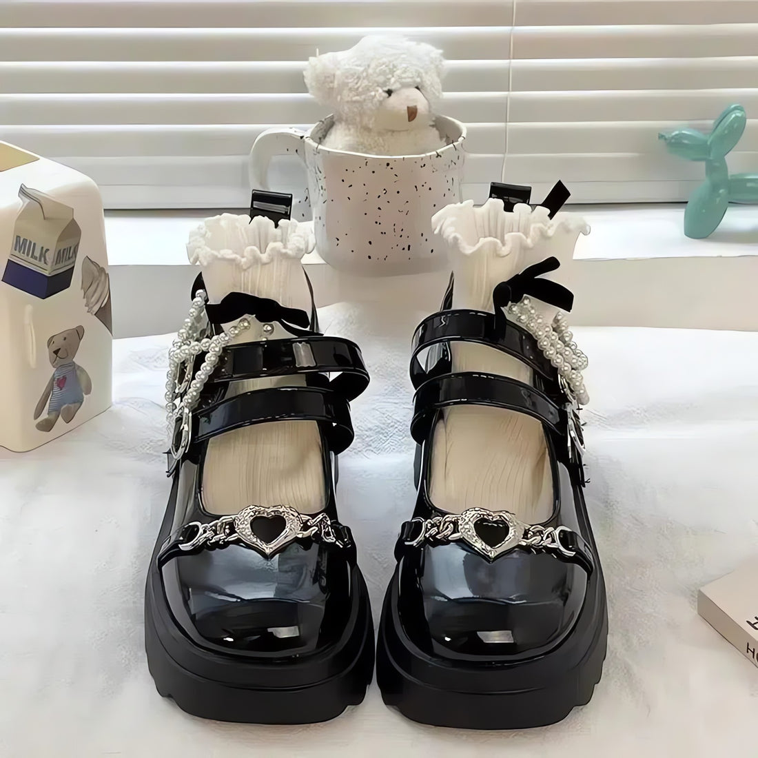 Heart Accessory Chunky Platform Mary Jane Shoes - KAYSMAR