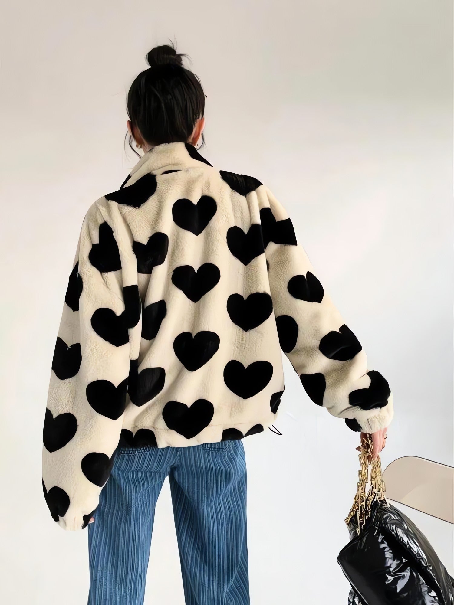 Heart Pattern Teddy Jacket - KAYSMAR