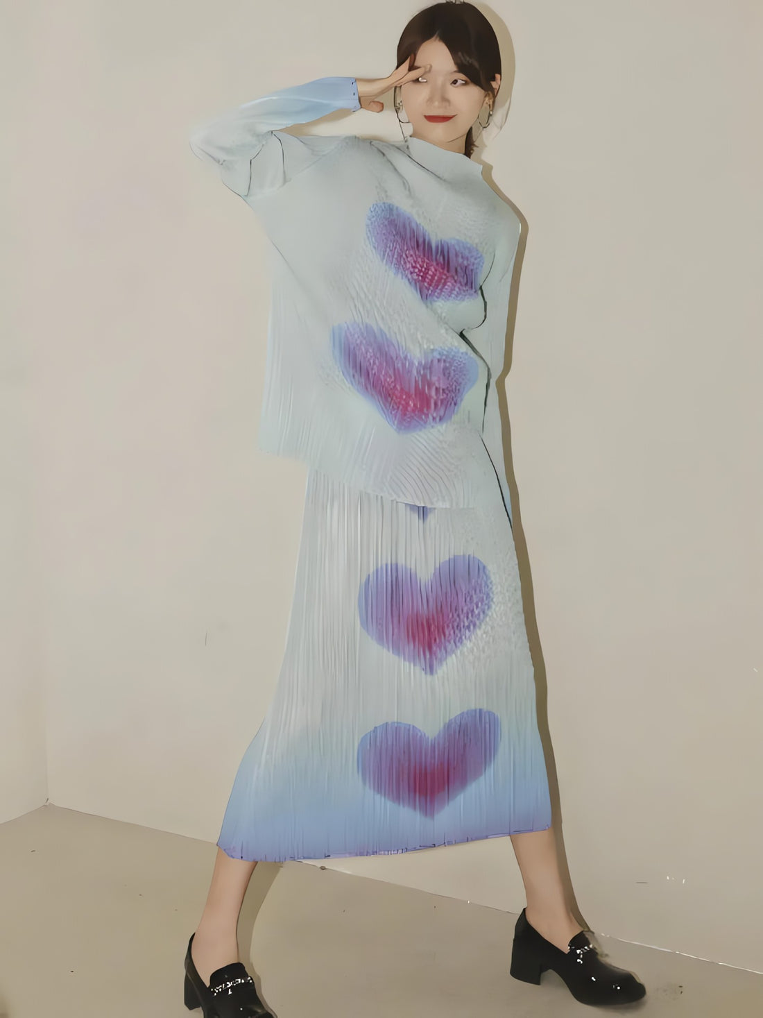 Heart Pleated Top & Midi Skirt Two Piece Set - KAYSMAR