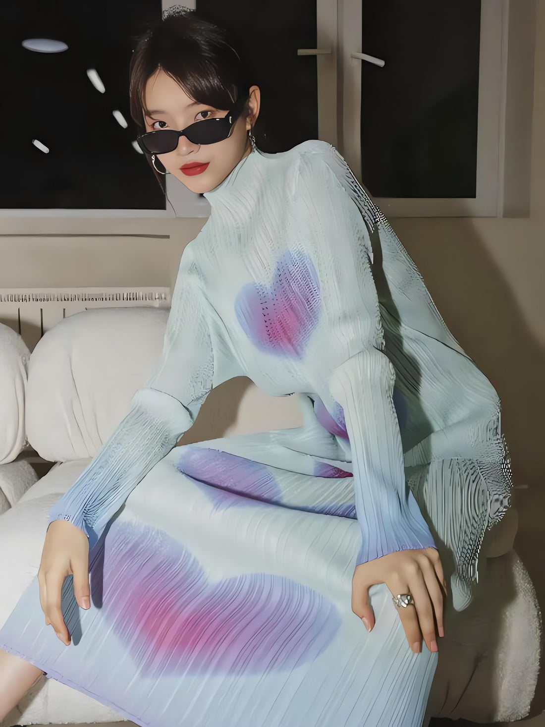 Heart Pleated Top & Midi Skirt Two Piece Set - KAYSMAR