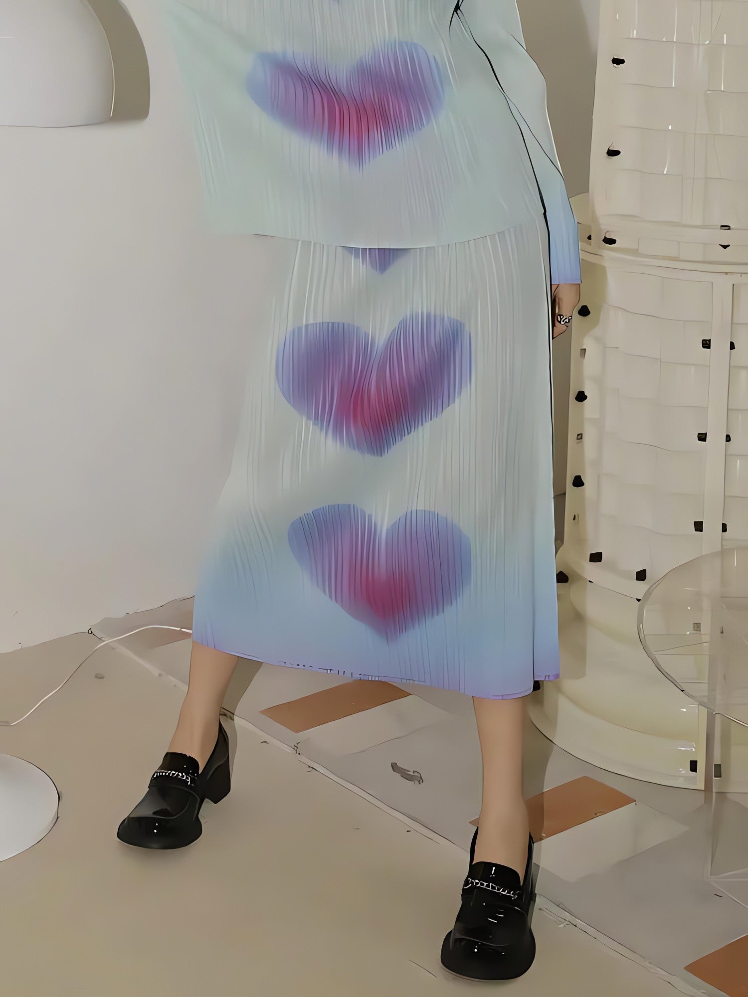 Heart Pleated Top & Midi Skirt Two Piece Set - KAYSMAR