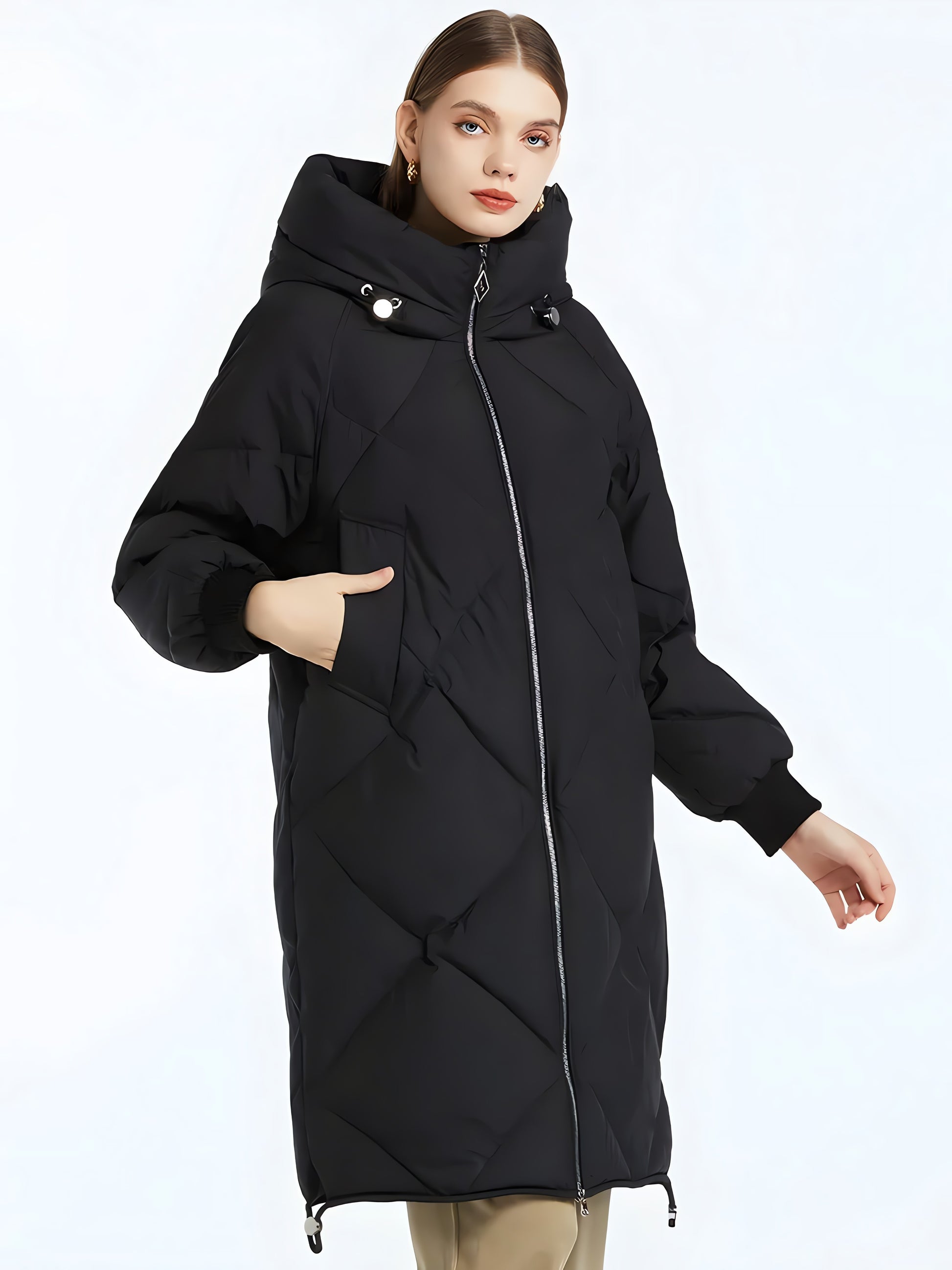 Hooded Zip-Up Long Puffer Coat - KAYSMAR