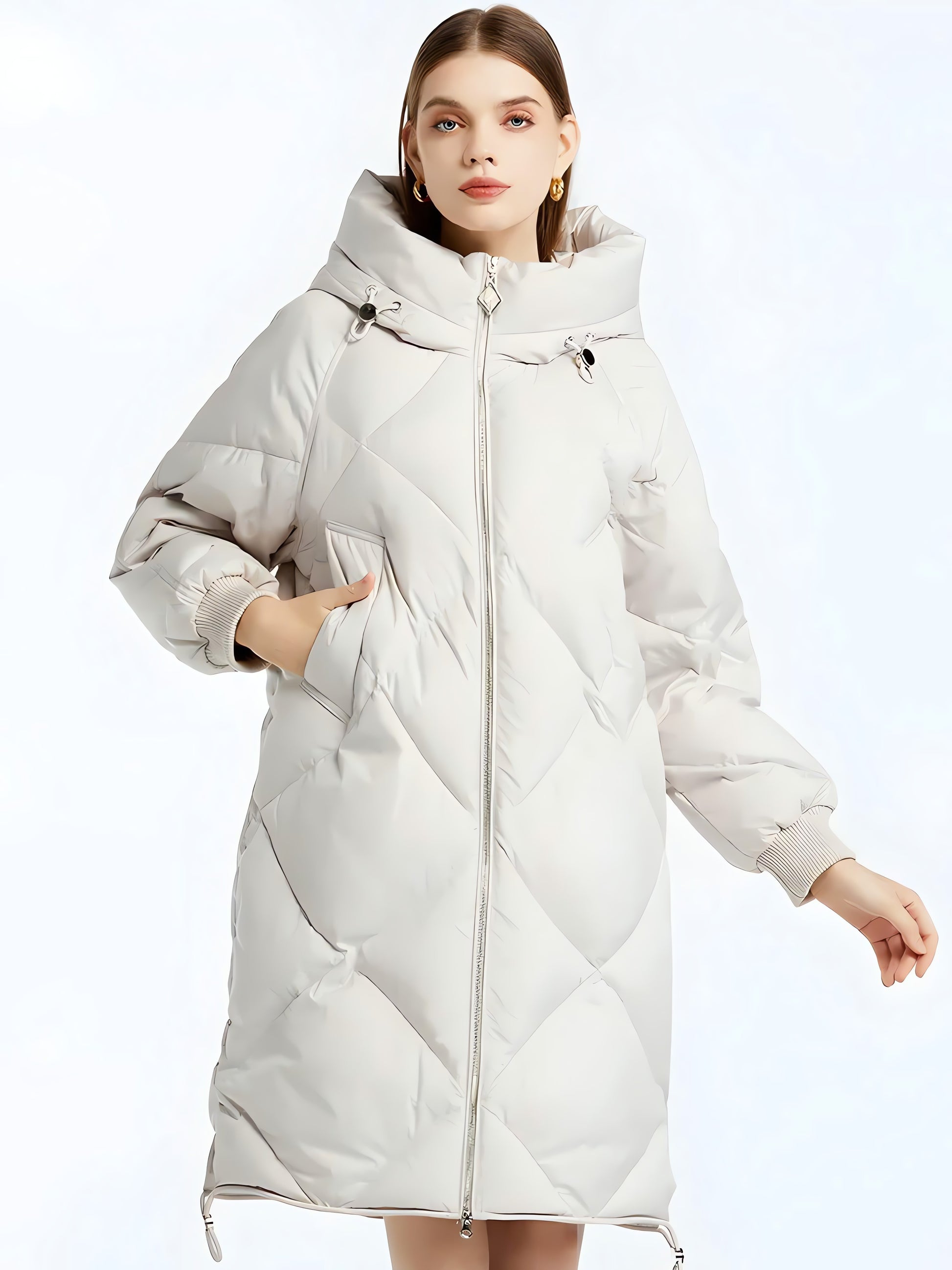 Hooded Zip-Up Long Puffer Coat - KAYSMAR