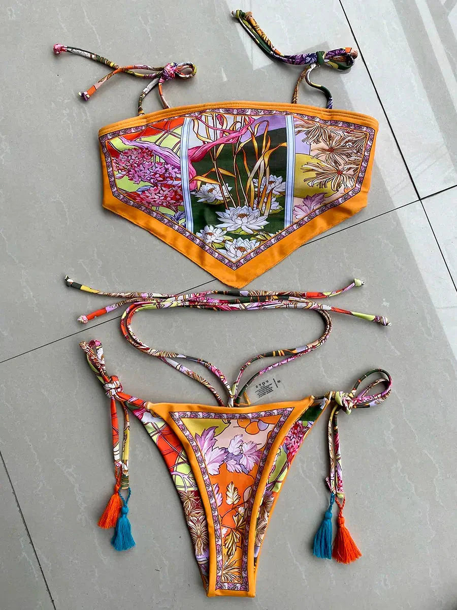 Indie Floral Bandana Scarf Bikini Set - KAYSMAR