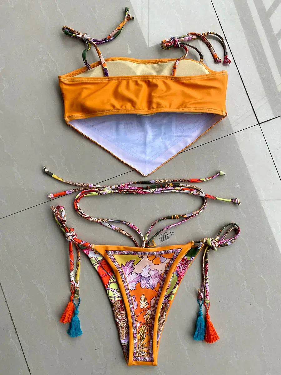 Indie Floral Bandana Scarf Bikini Set - KAYSMAR