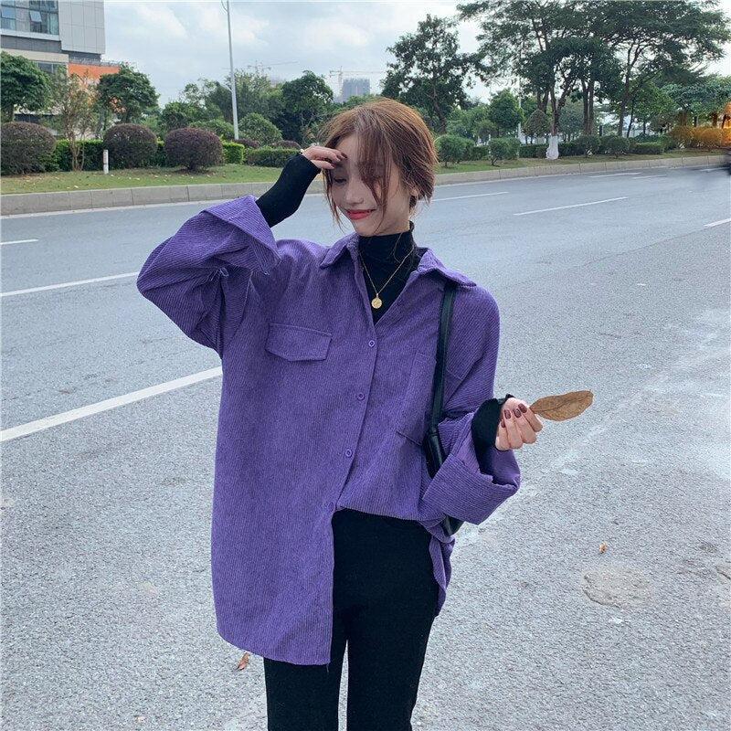 Indie Purple Corduroy Casual Shirt - KAYSMAR