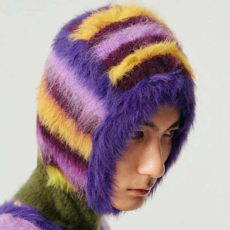 Indie Striped Fluffy Balaclava - KAYSMAR