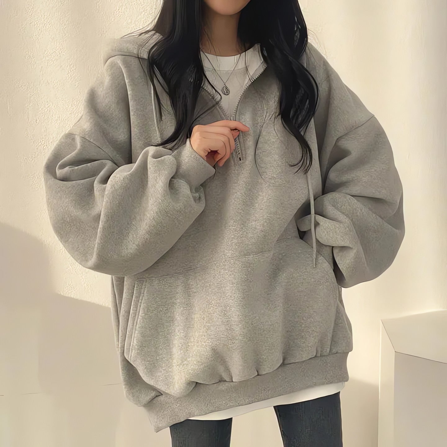 Indie Oversized Zip Up Hoodie - KAYSMAR
