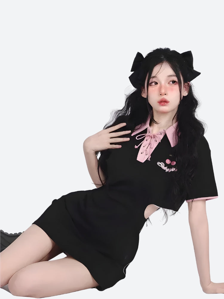 Kawaii Cherry Cut Out Mini Polo Dress - KAYSMAR