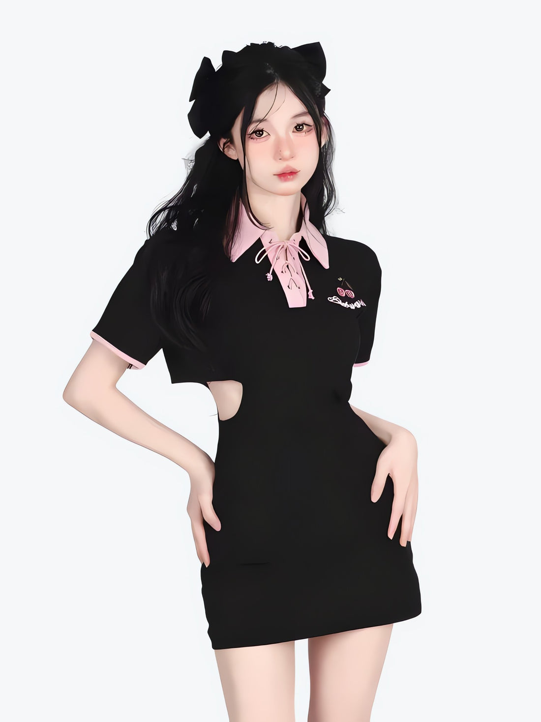 Kawaii Cherry Cut Out Mini Polo Dress - KAYSMAR