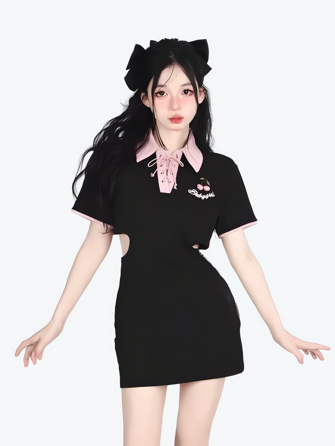 Kawaii Cherry Cut Out Mini Polo Dress - KAYSMAR