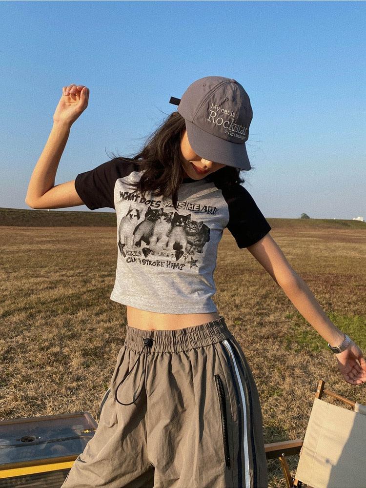 Kitty Print Crop Tee - KAYSMAR