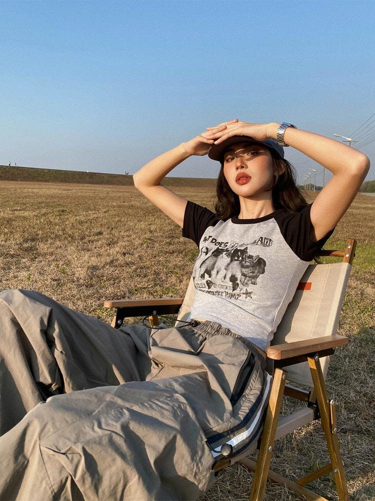 Kitty Print Crop Tee - KAYSMAR