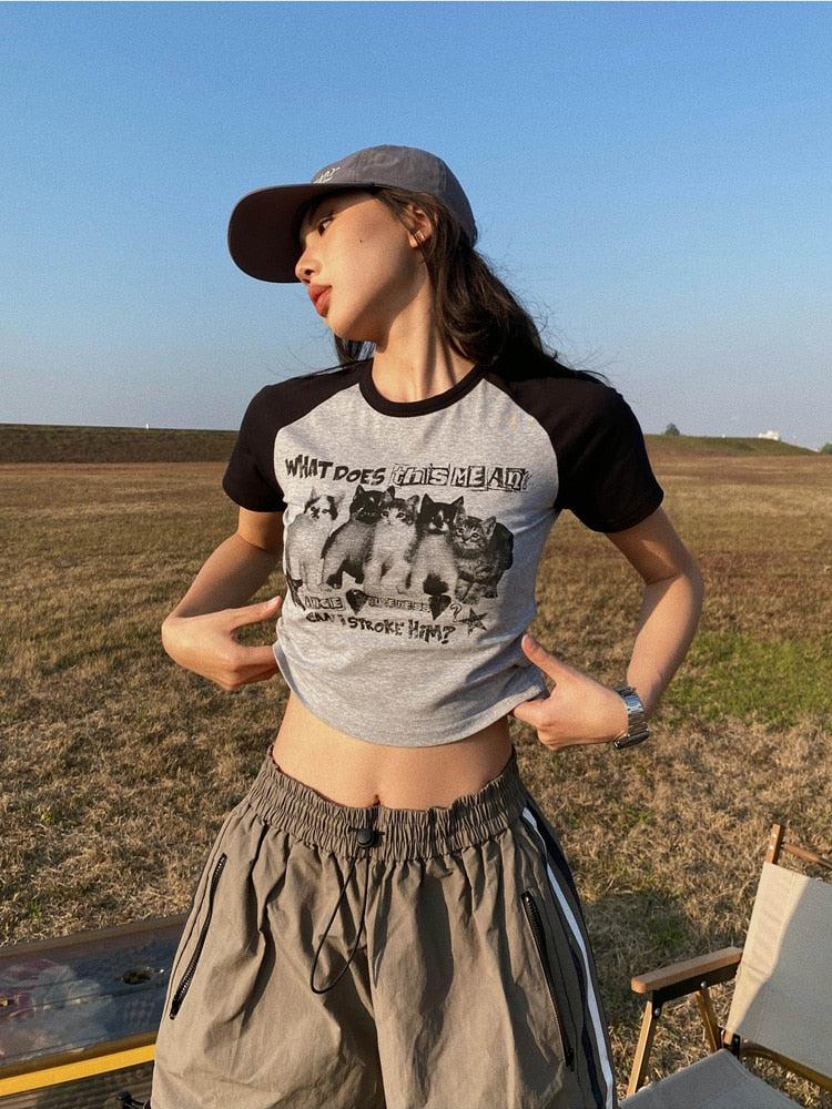 Kitty Print Crop Tee - KAYSMAR
