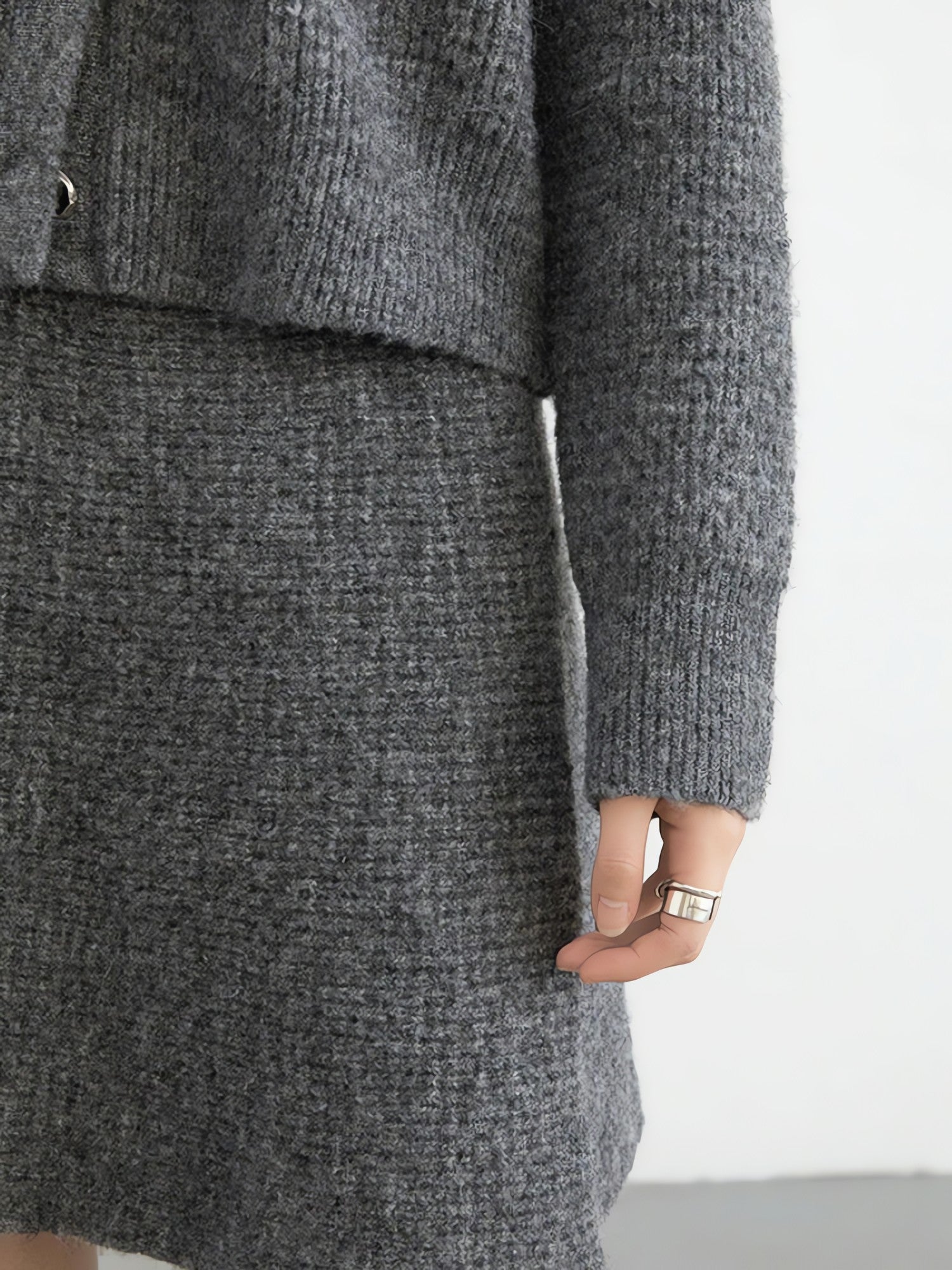 Knitted Button-Up Cardigan & Mini Skirt Two Piece Set - KAYSMAR