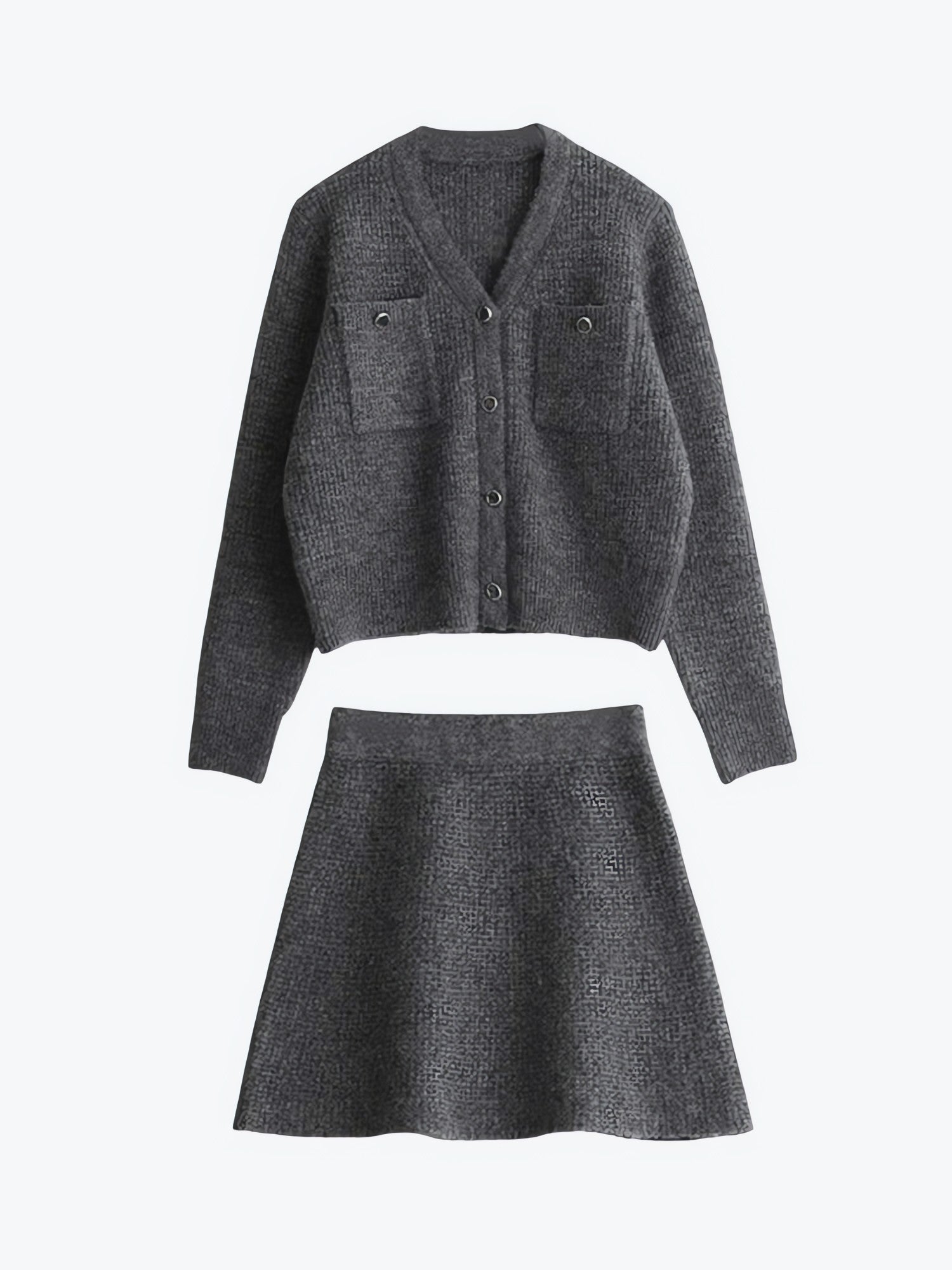 Knitted Button-Up Cardigan & Mini Skirt Two Piece Set - KAYSMAR
