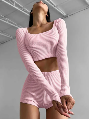 Knitted Crop Top & Shorts Two Piece Set - KAYSMAR