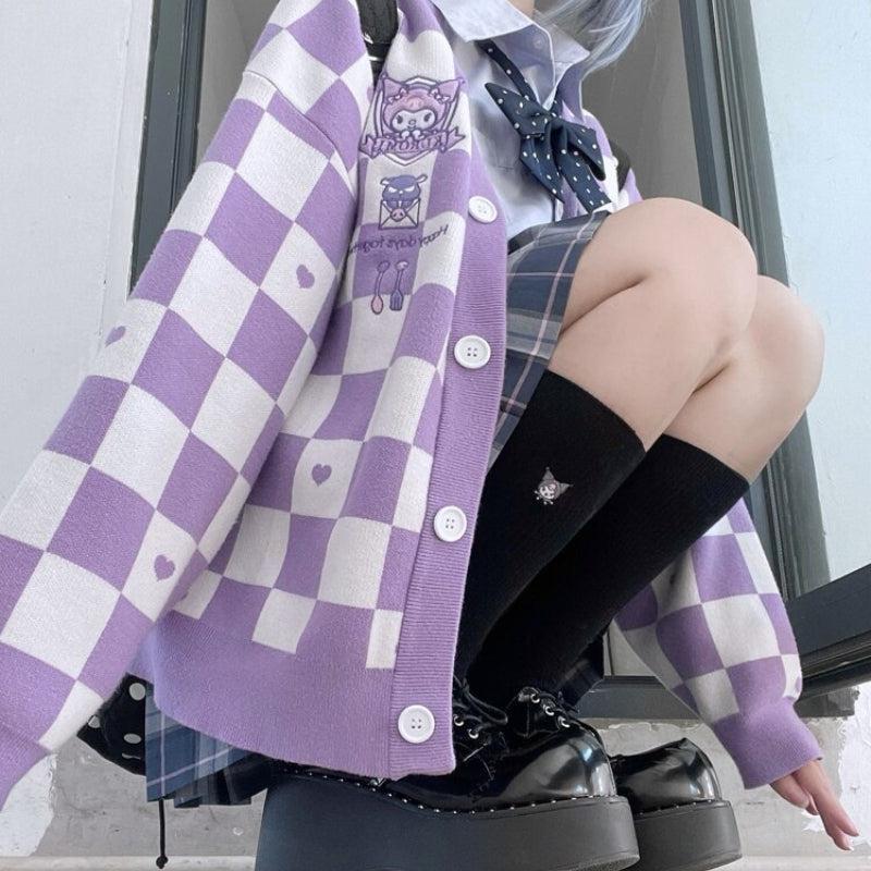 Kuromi Buttoned Purple Cardigan - KAYSMAR