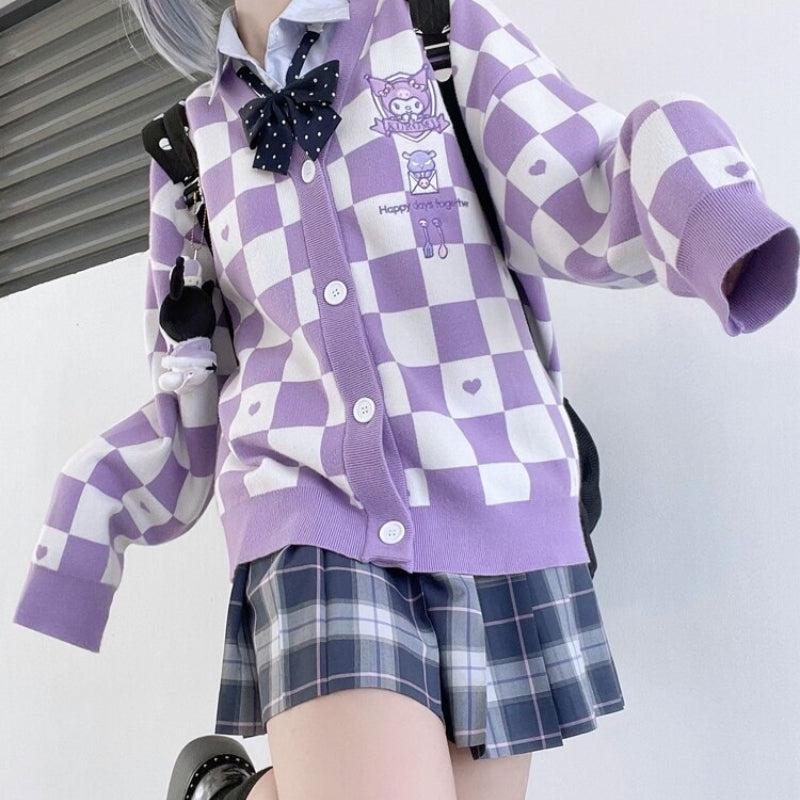 Kuromi Buttoned Purple Cardigan - KAYSMAR