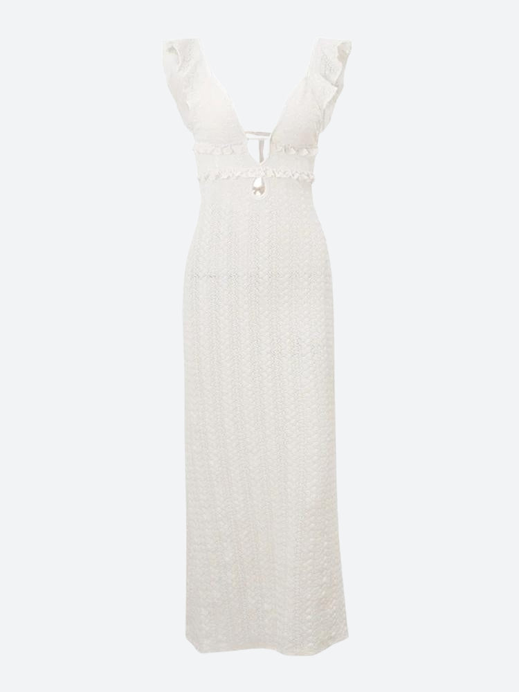 Lace Backless Plunge Neck Maxi Dress - KAYSMAR