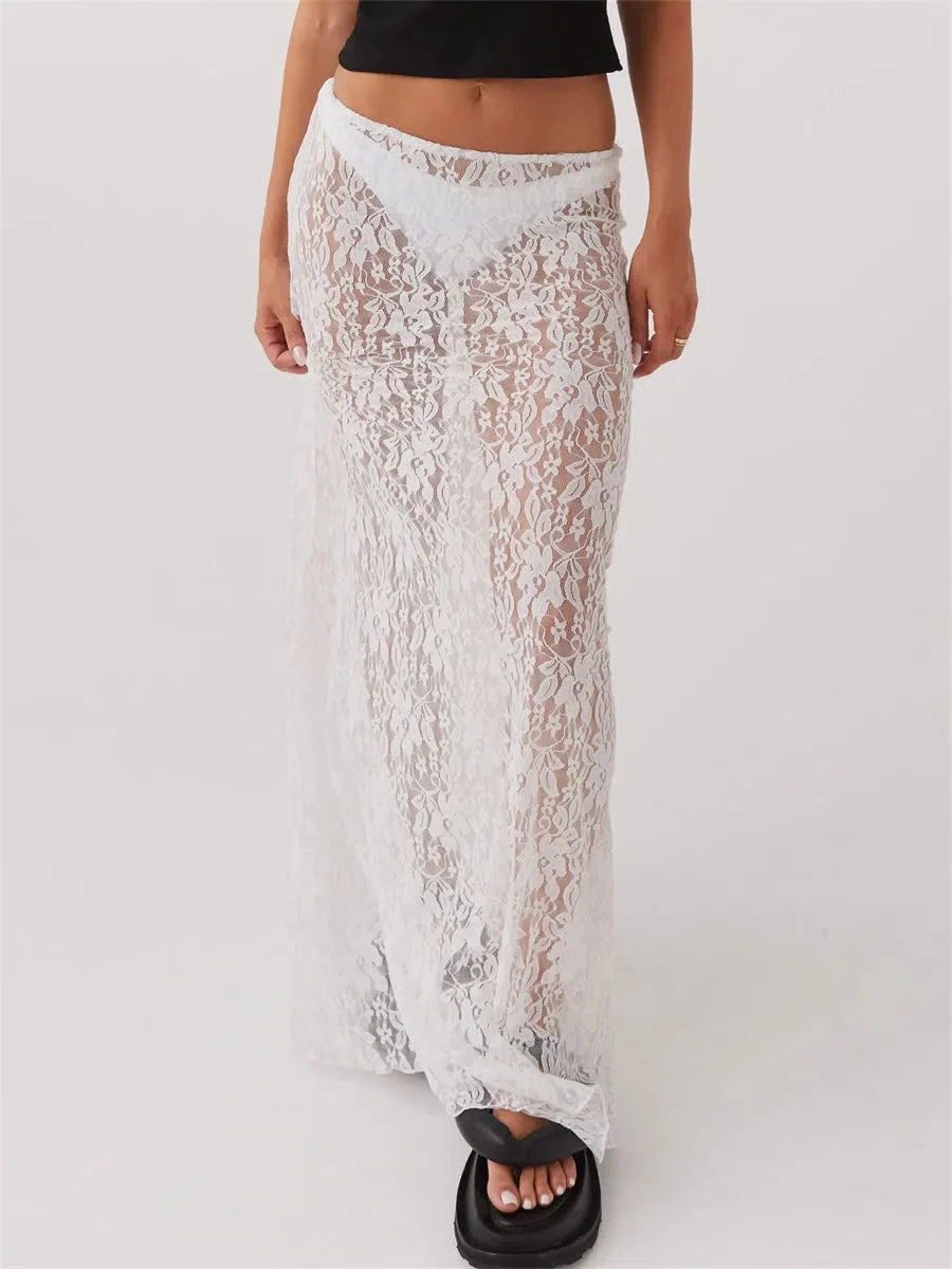 Lace Sheer Low Rise Maxi Skirt - KAYSMAR