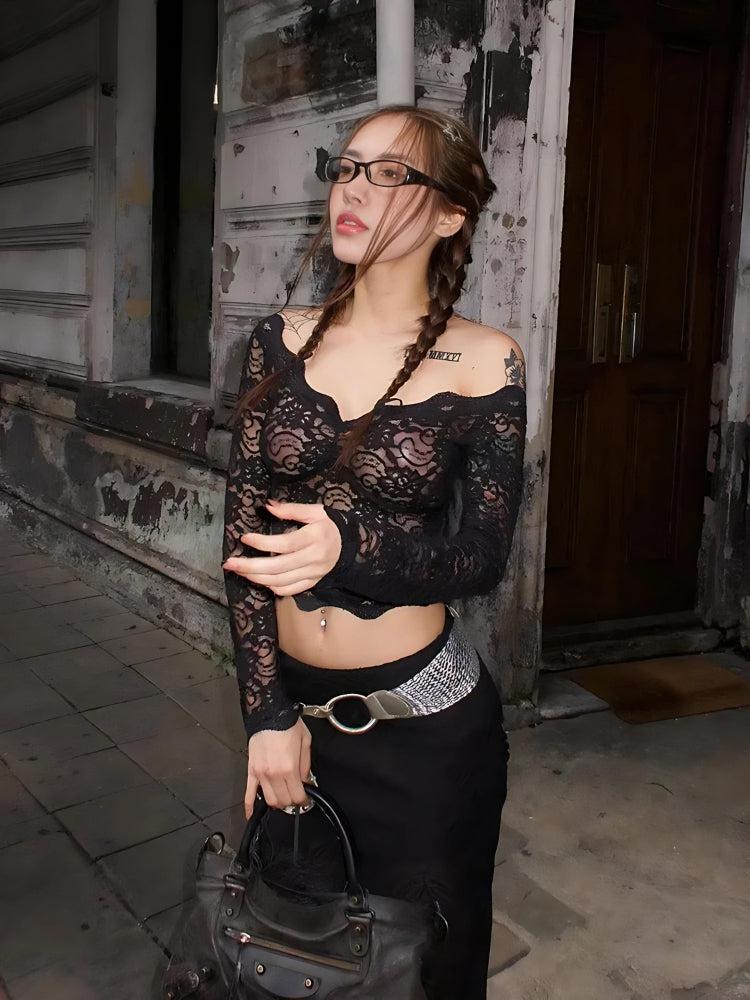 Lace Sheer Off Shoulder Top - KAYSMAR
