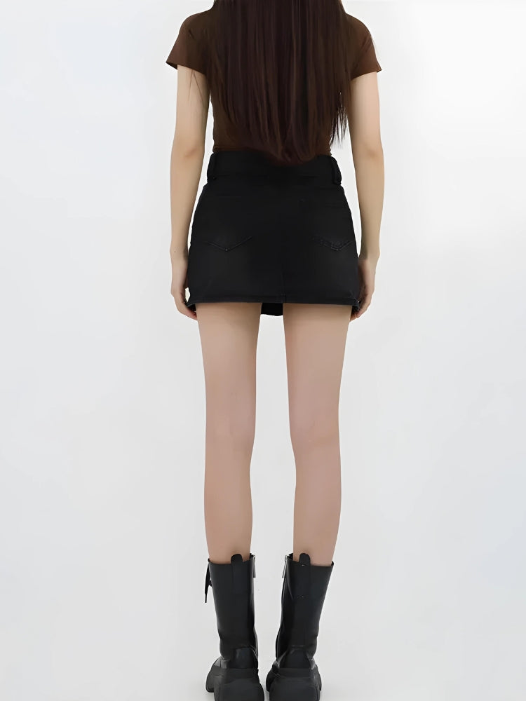 Lace Up Belted Denim Mini Skort - KAYSMAR