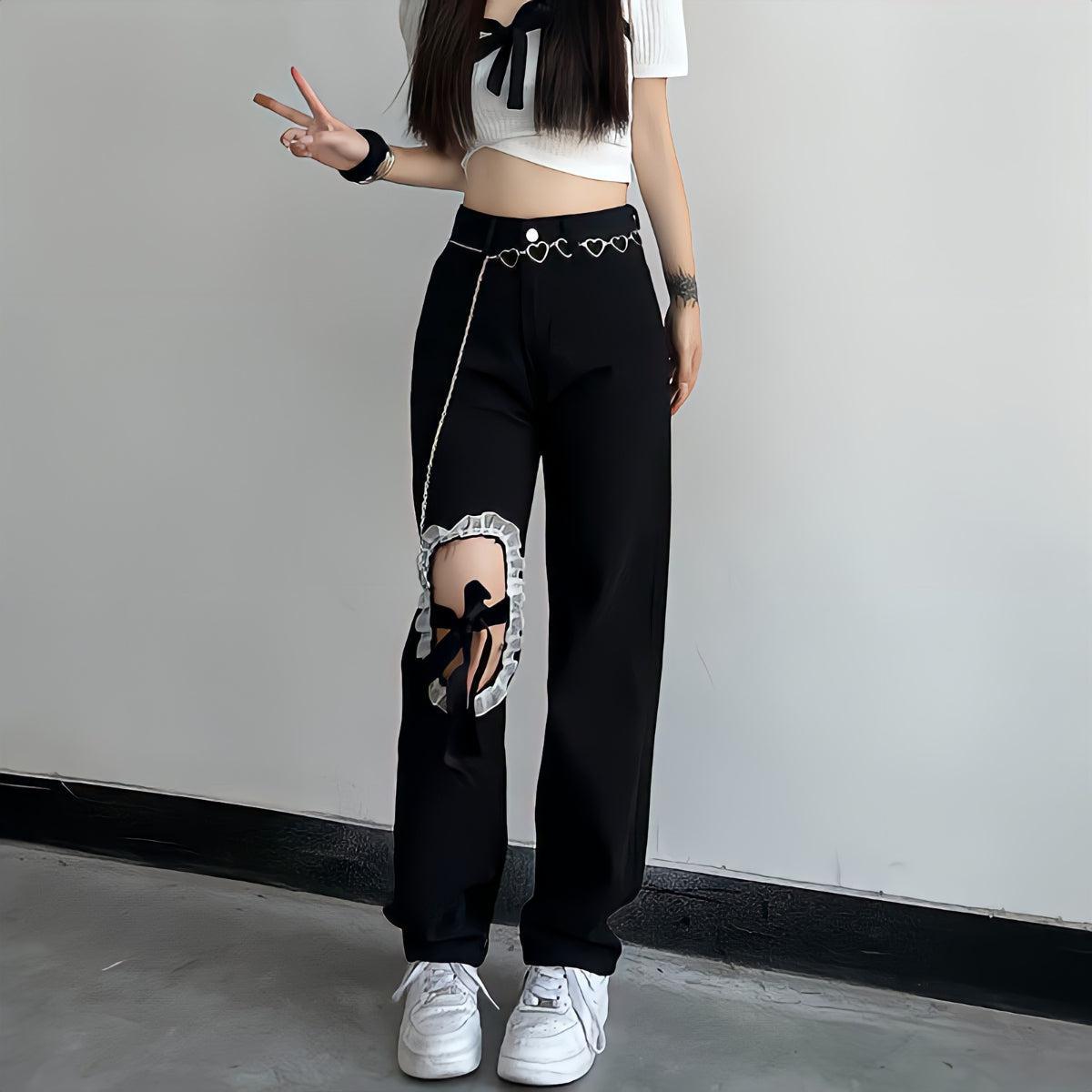 Lace Up Knee Washed Jeans - KAYSMAR