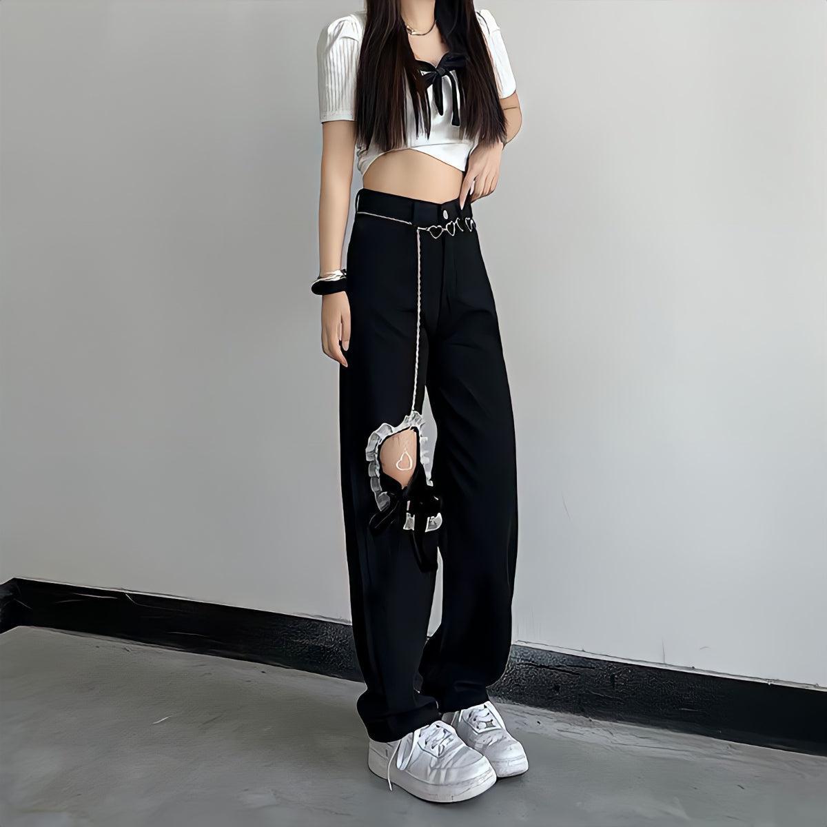 Lace Up Knee Washed Jeans - KAYSMAR