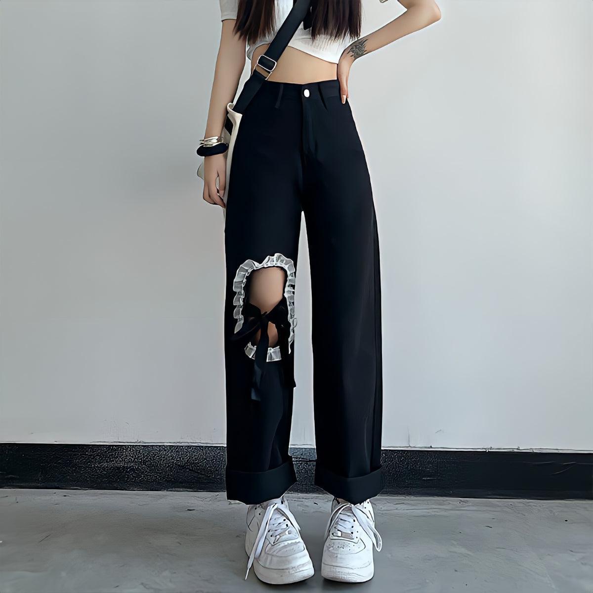 Lace Up Knee Washed Jeans - KAYSMAR