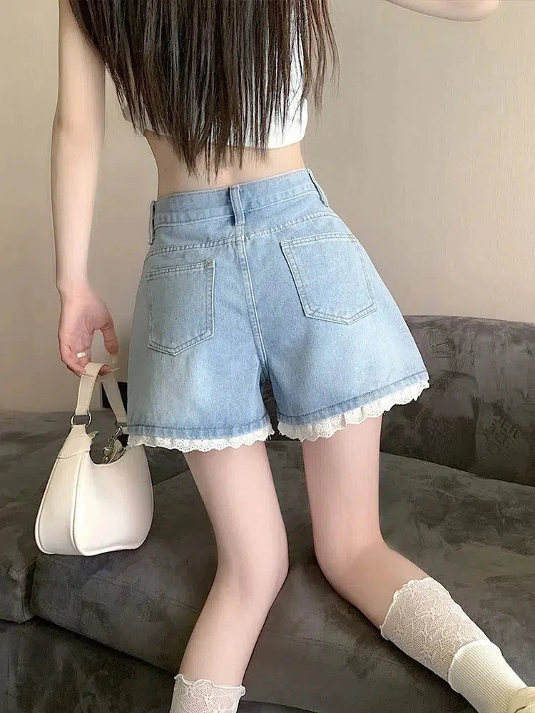 Lace Wide Leg Denim Shorts - KAYSMAR