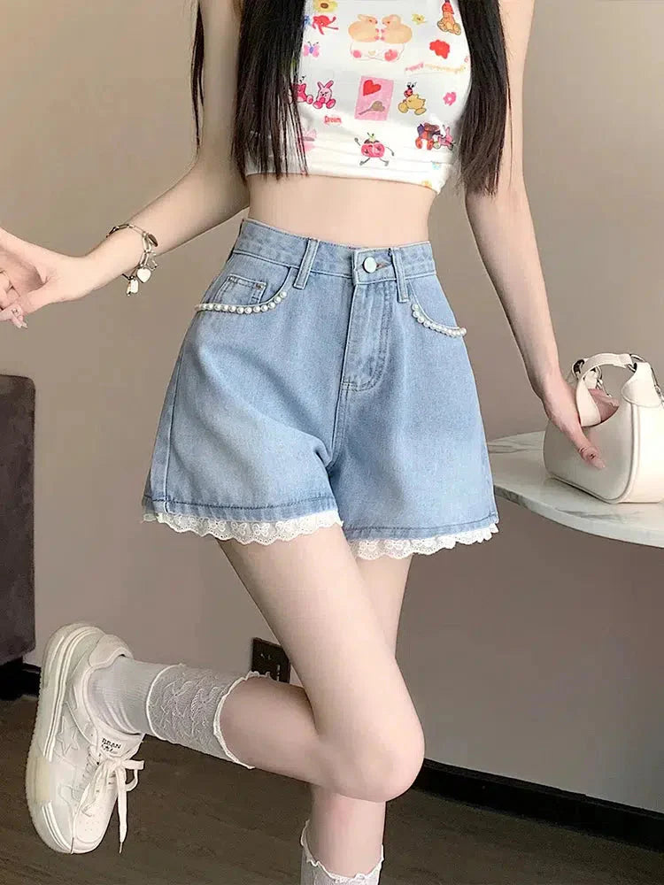 Lace Wide Leg Denim Shorts - KAYSMAR