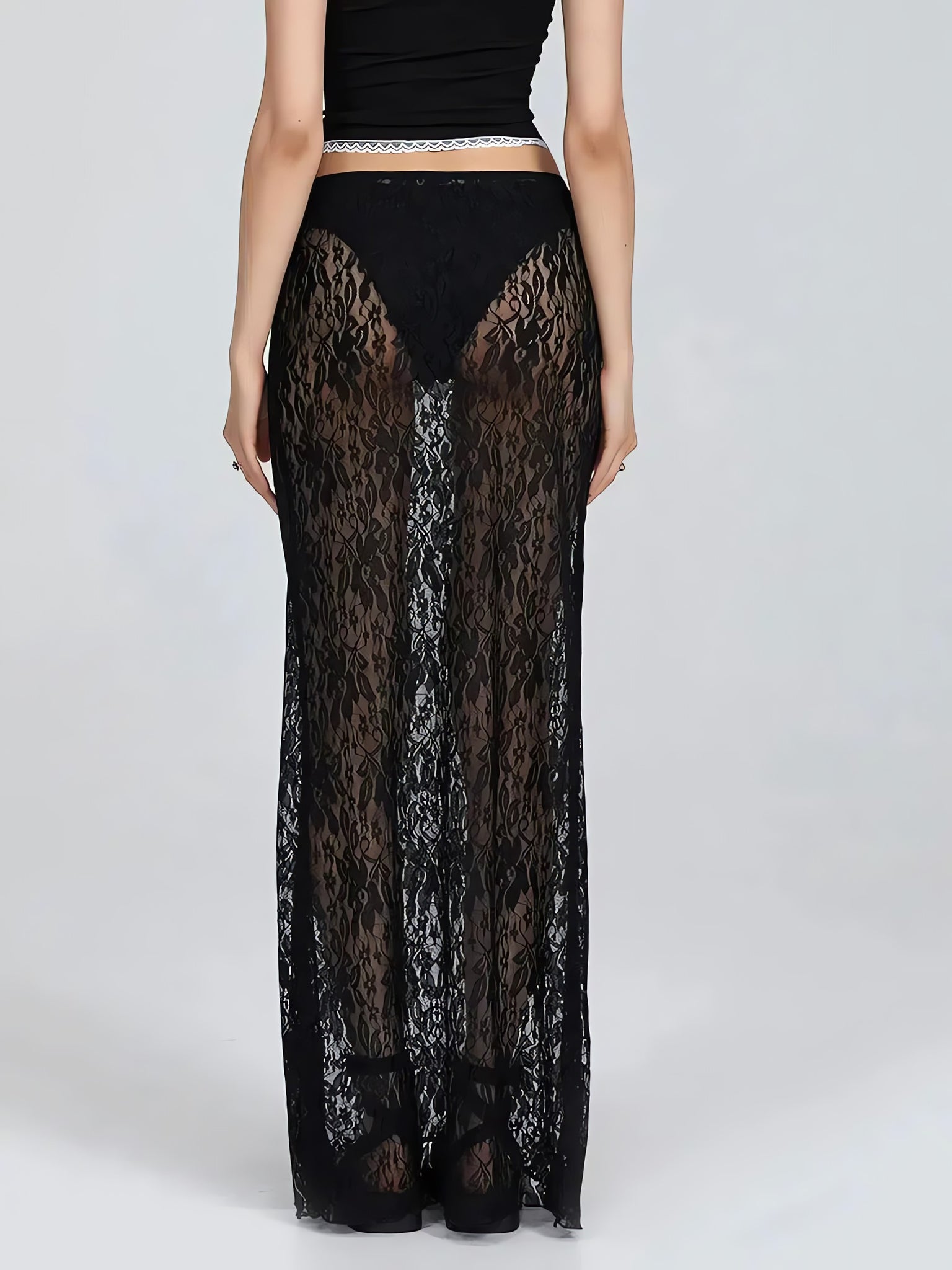 Lace Sheer Low Rise Maxi Skirt - KAYSMAR