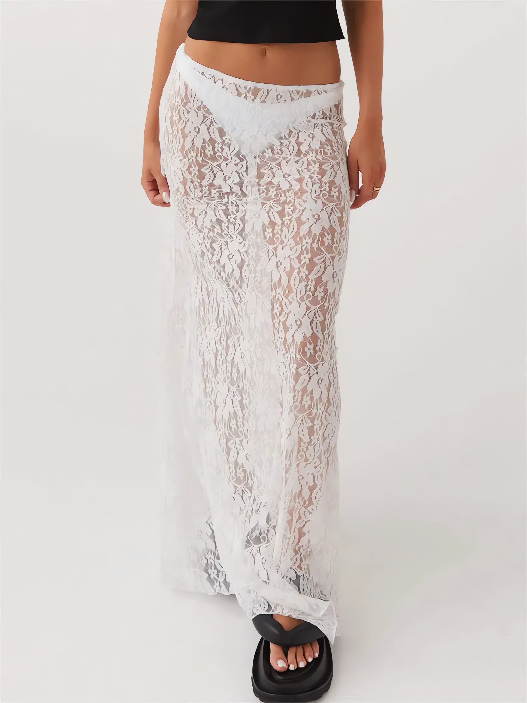 Lace Sheer Low Rise Maxi Skirt - KAYSMAR