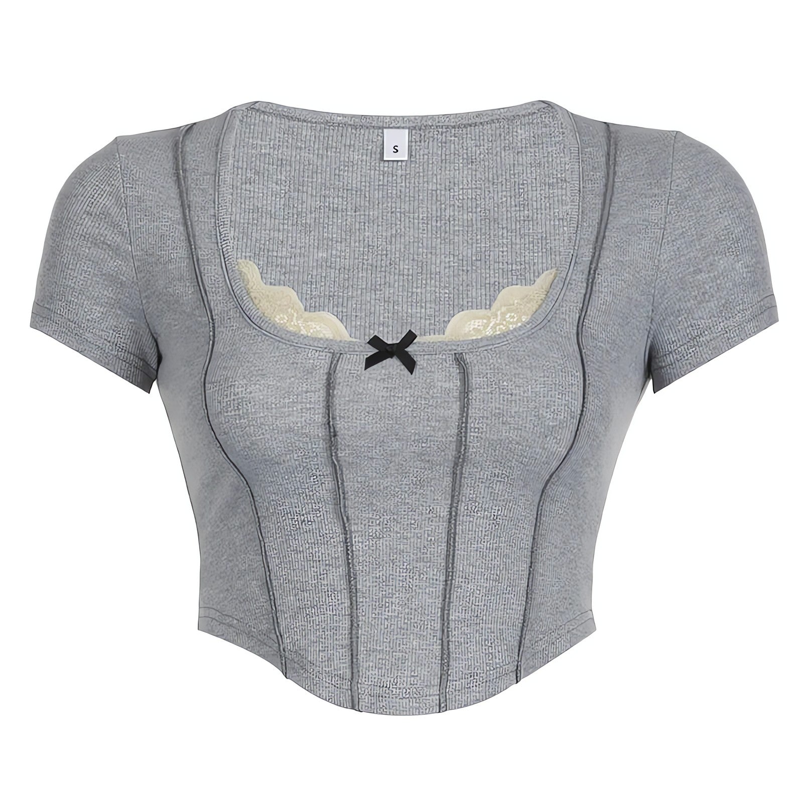 Lace Trim Ribbed Crop Top - KAYSMAR