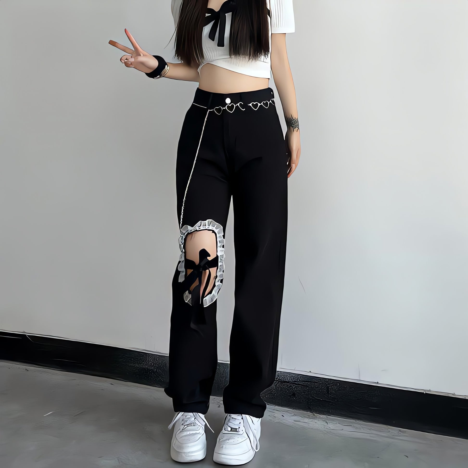 Lace Up Knee Washed Jeans - KAYSMAR