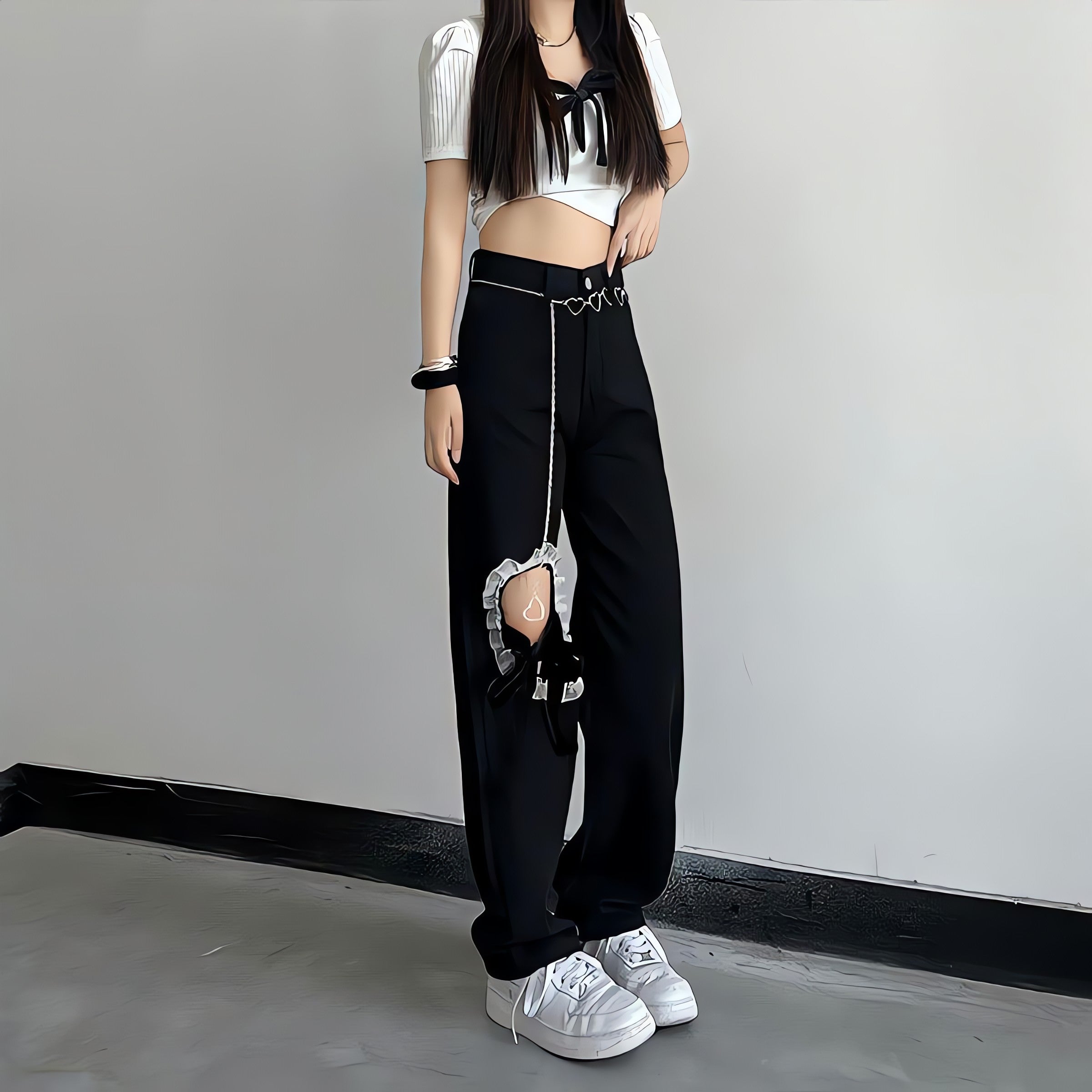 Lace Up Knee Washed Jeans - KAYSMAR