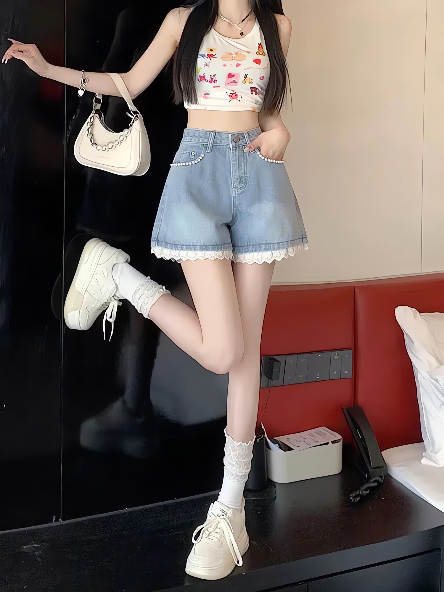 Lace Wide Leg Denim Shorts - KAYSMAR