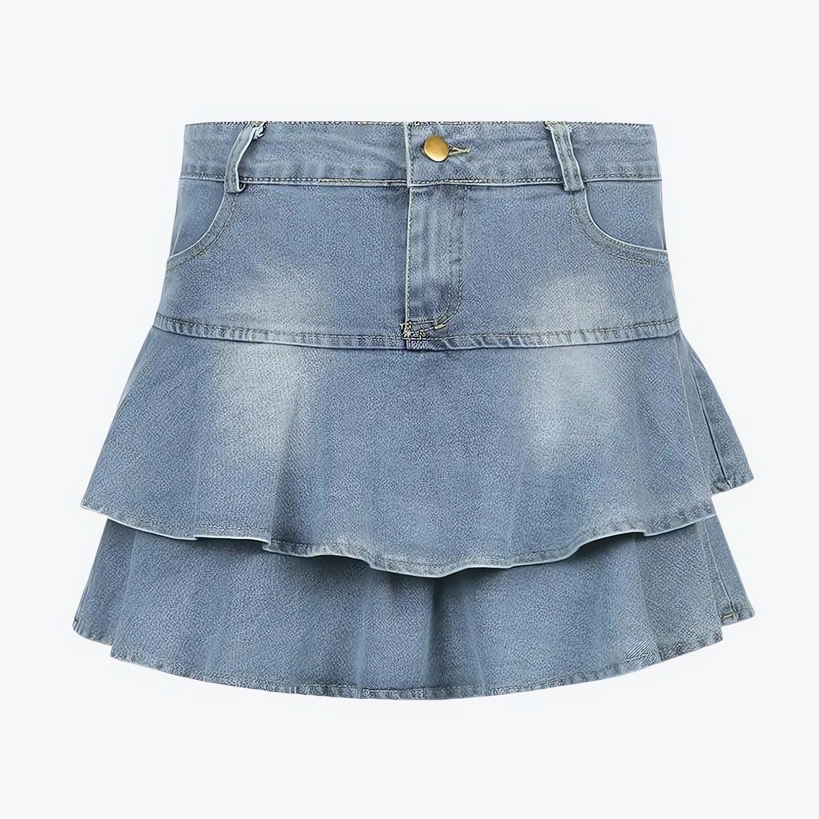 Layered Ruffled Denim Mini Skirt - KAYSMAR
