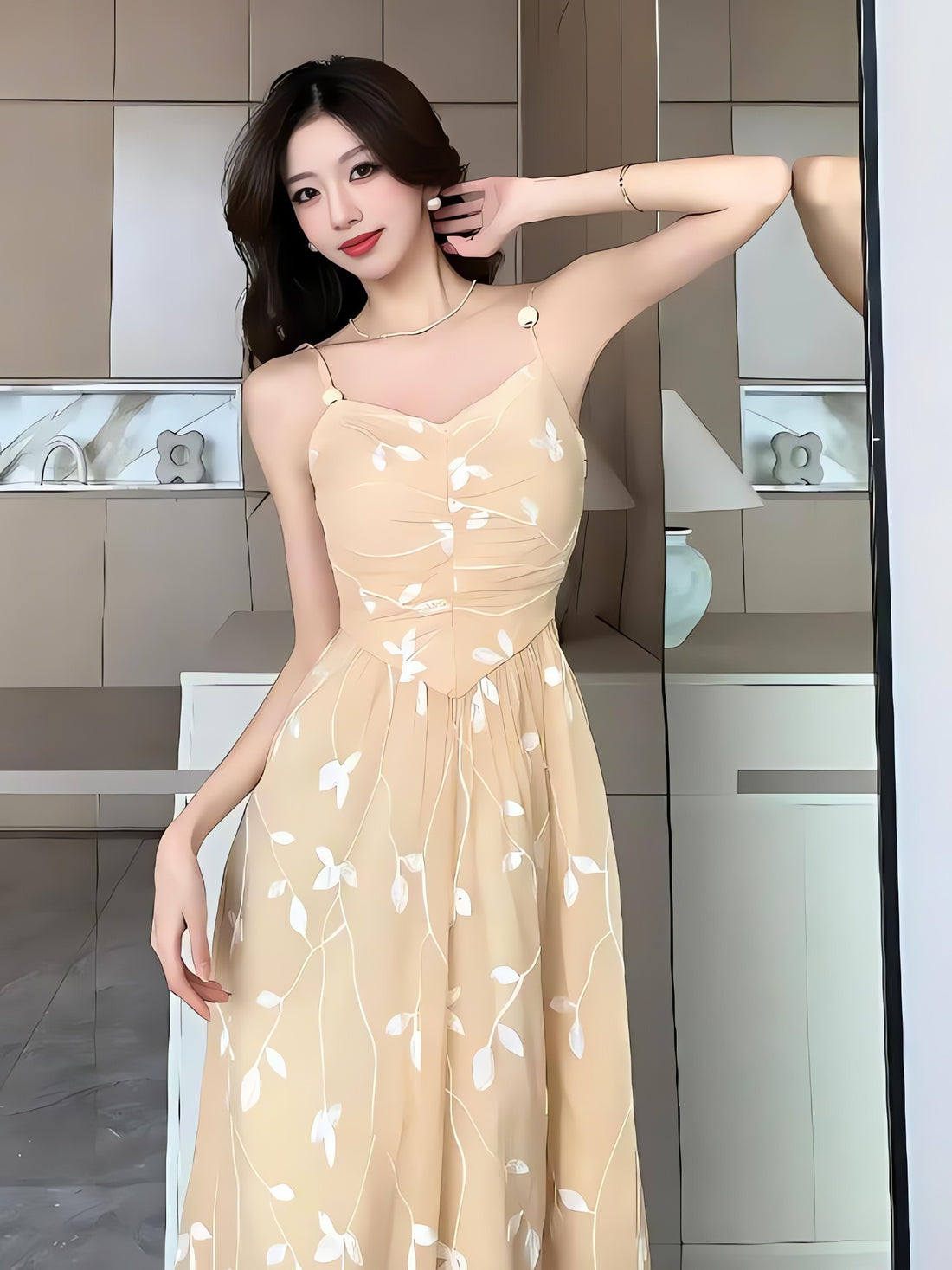 Leaves Mesh Midi Dress - KAYSMAR