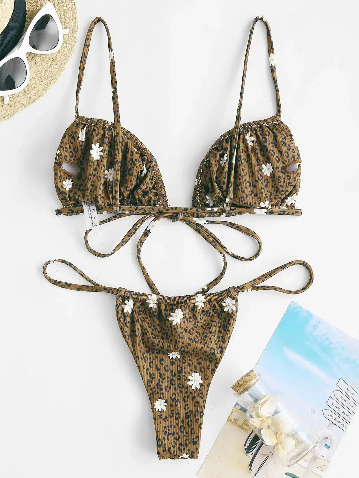 Leopard Daisy Drawstring Bikini Set - KAYSMAR