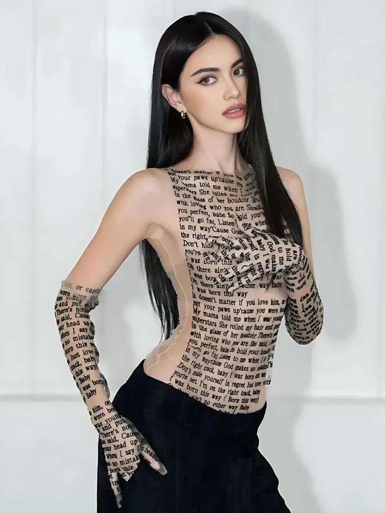 Letter Printed Top with Gloves - KAYSMAR
