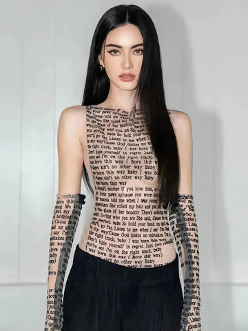 Letter Printed Top with Gloves - KAYSMAR