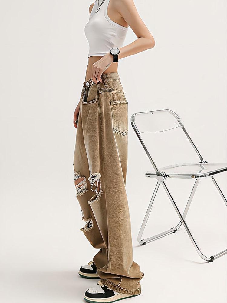 Light Wash Low Rise Ripped Jeans - KAYSMAR