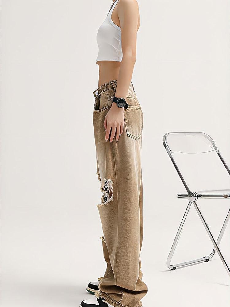 Light Wash Low Rise Ripped Jeans - KAYSMAR