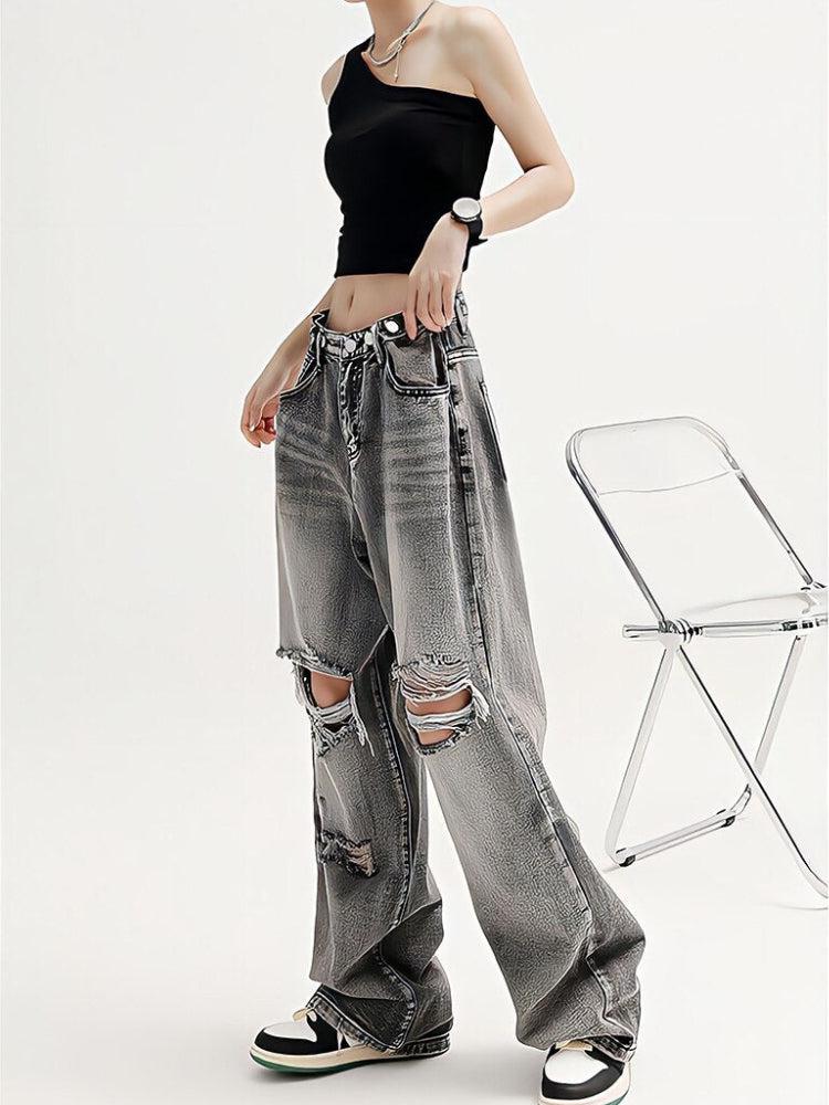 Light Wash Low Rise Ripped Jeans - KAYSMAR