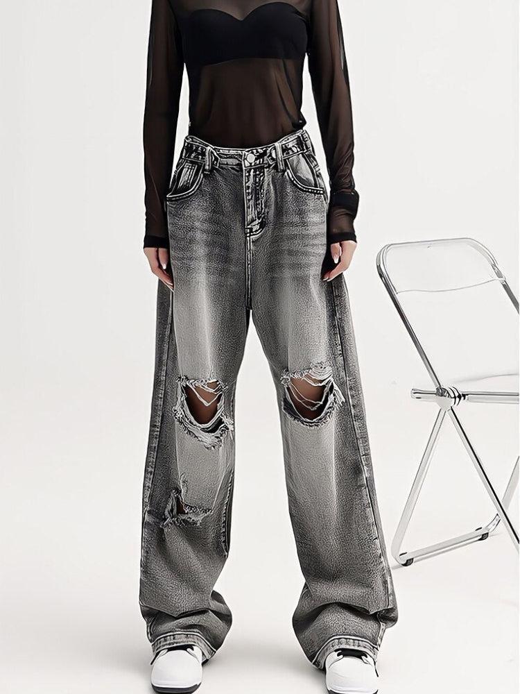 Light Wash Low Rise Ripped Jeans - KAYSMAR