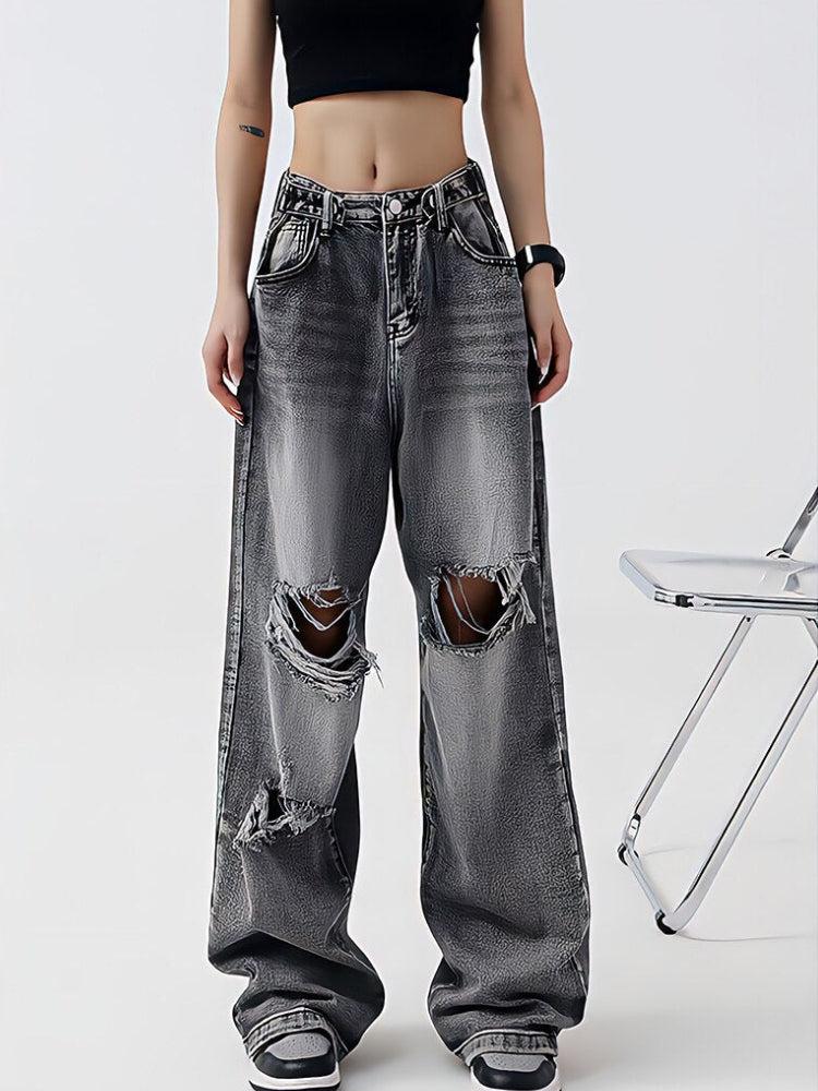 Light Wash Low Rise Ripped Jeans - KAYSMAR