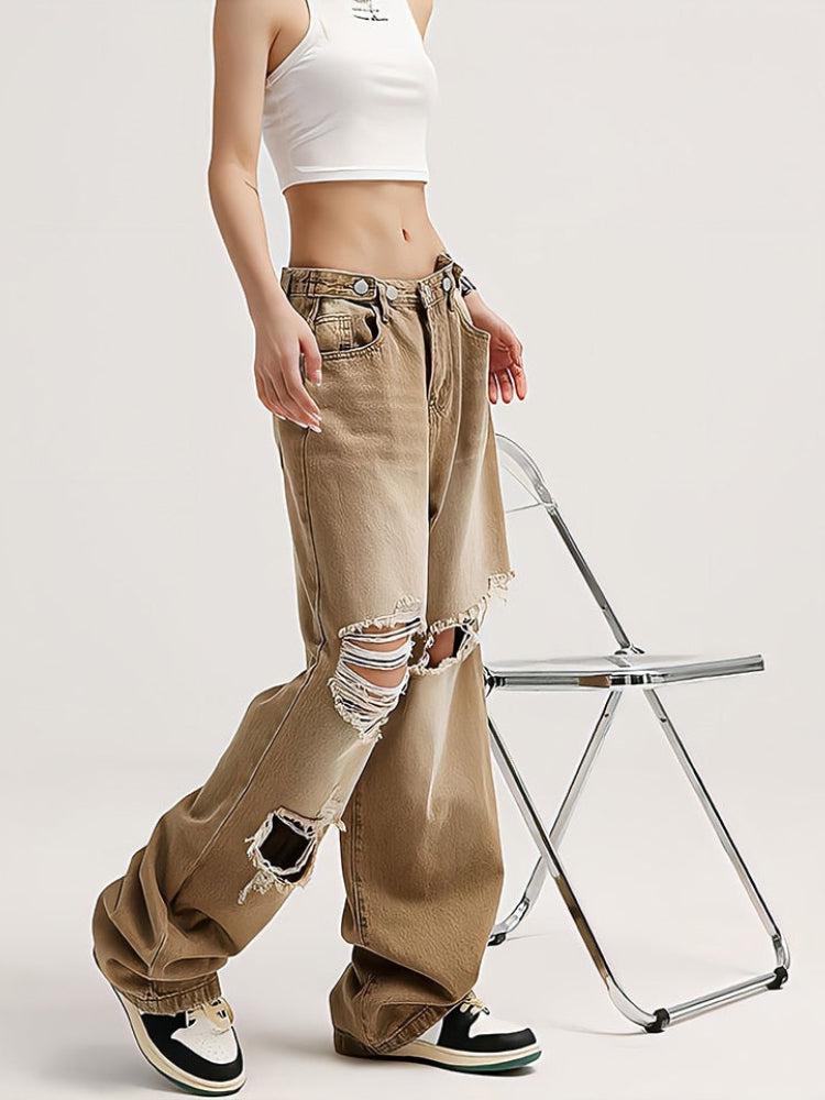 Light Wash Low Rise Ripped Jeans - KAYSMAR